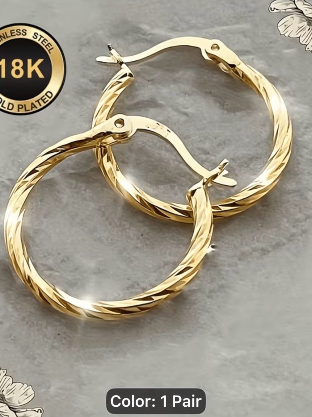 18K Gold-Plated Twisted Hoop Earrings - Women Jewelry